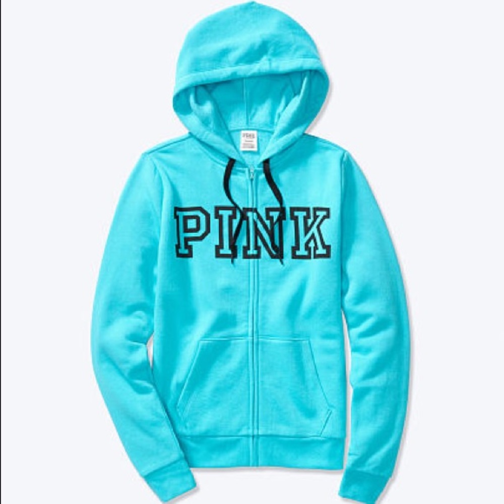 💕VS PINK TURQUOISE & BLACK LOGO FULL ZIP HOODIE - Picture 3 of 11